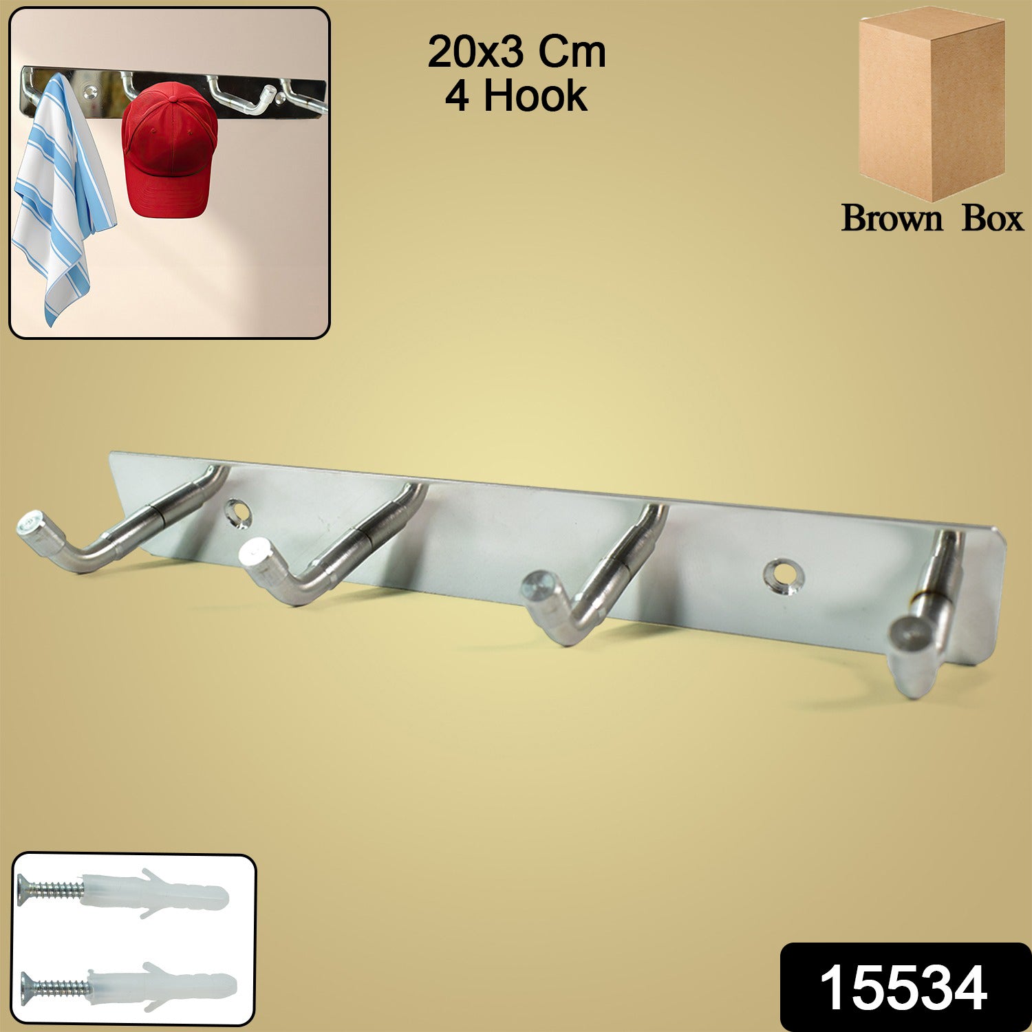 Stainless Steel Wall Mounted Coat 4 Hook Rack (20x3  1 Pc) Stainless Steel Wall Mounted Coat 4 Hook Rack (20x3  1 Pc)